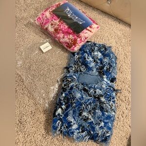 Blue Multicolor Fuzzy Knit Scarf